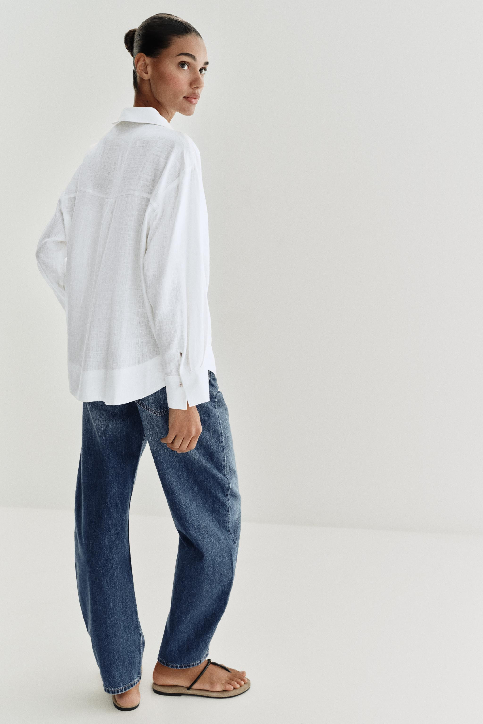 LINEN BLEND POLO COLLAR BLOUSE | Zara US