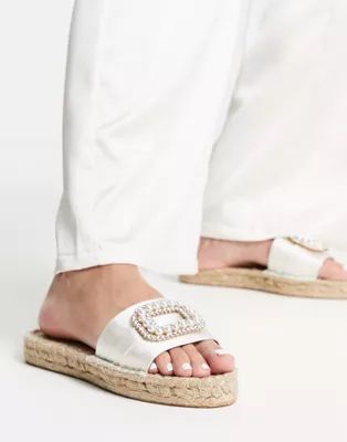 ASOS DESIGN Jenna pearl espadrille sandals in ivory | ASOS (Global)