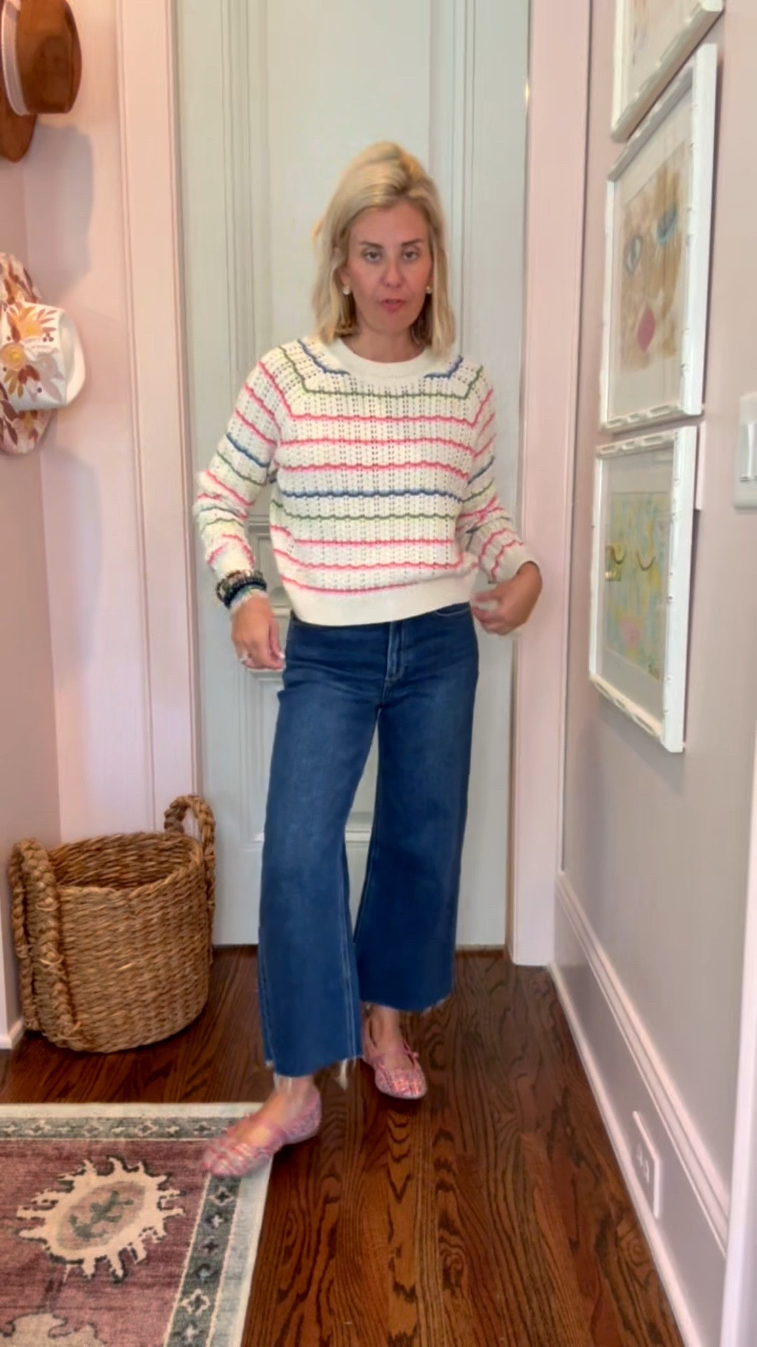 Calling all color lovers…this sweater is on sale! I paired it with my new favorite jeans & Mary Jane’s. 
Sweater - xs
Jeans - 26P
Shoes - 7.5 (size 1/2 down) 

*code Catherine20 at Allie + Bess