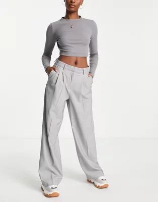 Vero Moda FRSH tailored wide leg  trousers in grey | ASOS (Global)
