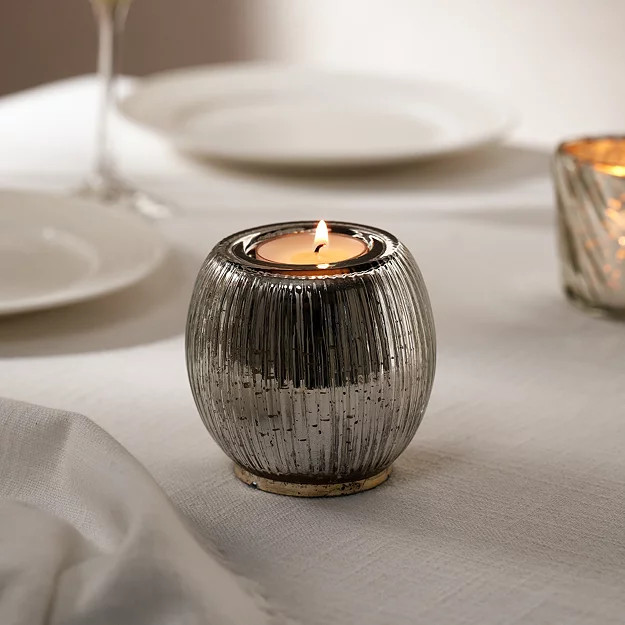 Ribbed Mercury Orb Tealight Holder | The White Company (UK)
