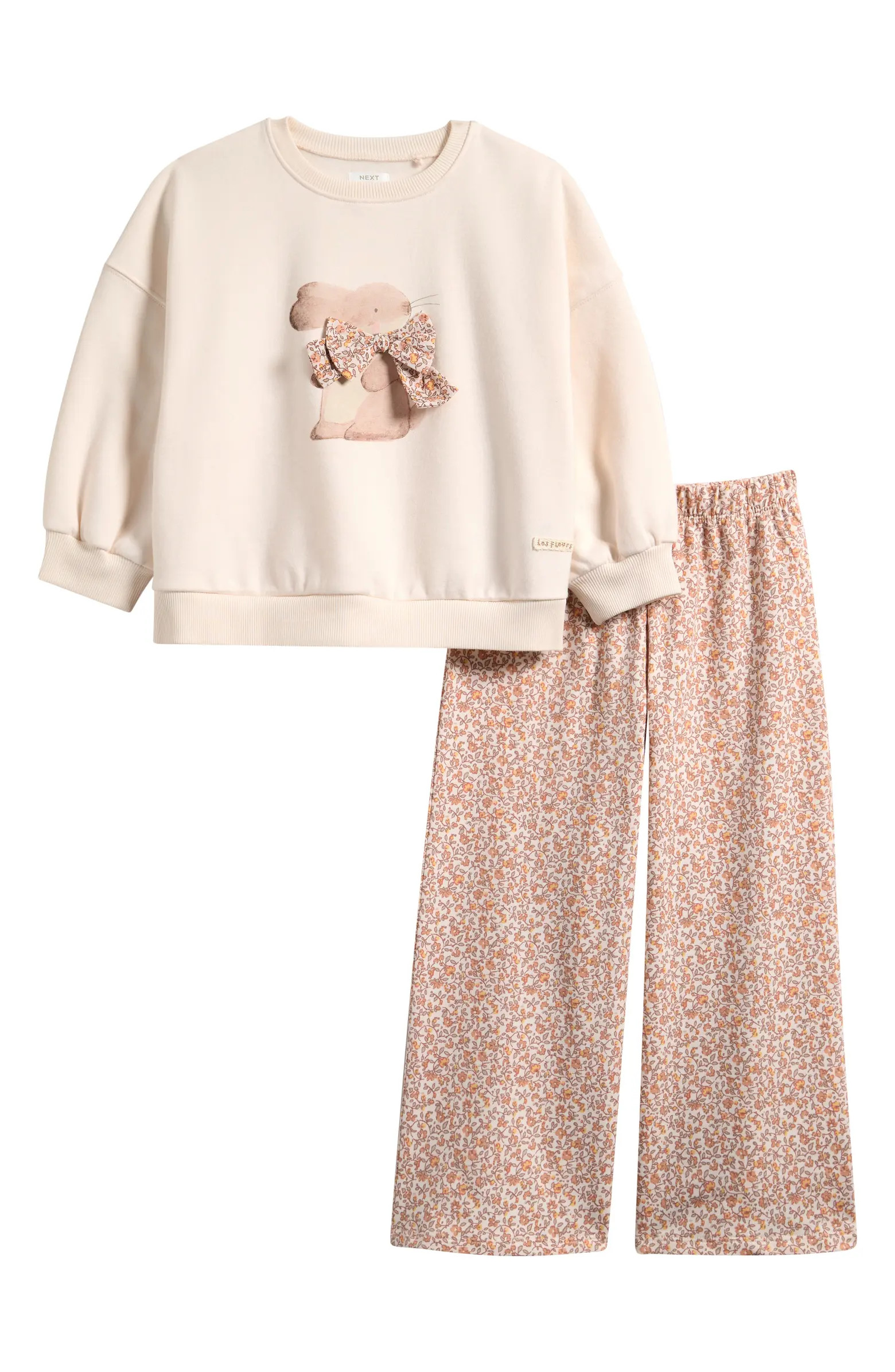 Kids' Bunny Sweatshirt & Floral Print Pants Set | Nordstrom