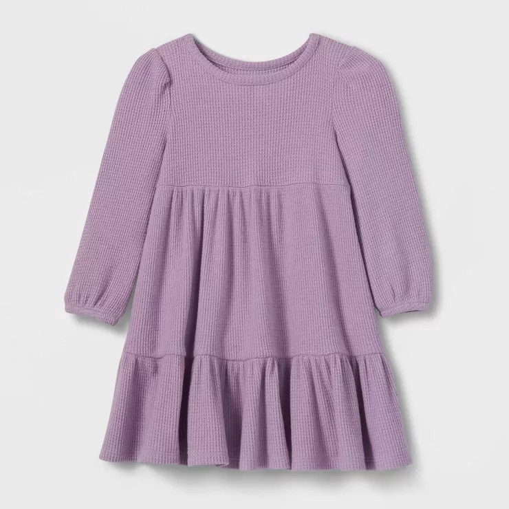 Toddler Girls' Tiered Cozy Waffle Long Sleeve Dress - Cat & Jack™ Purple | Target