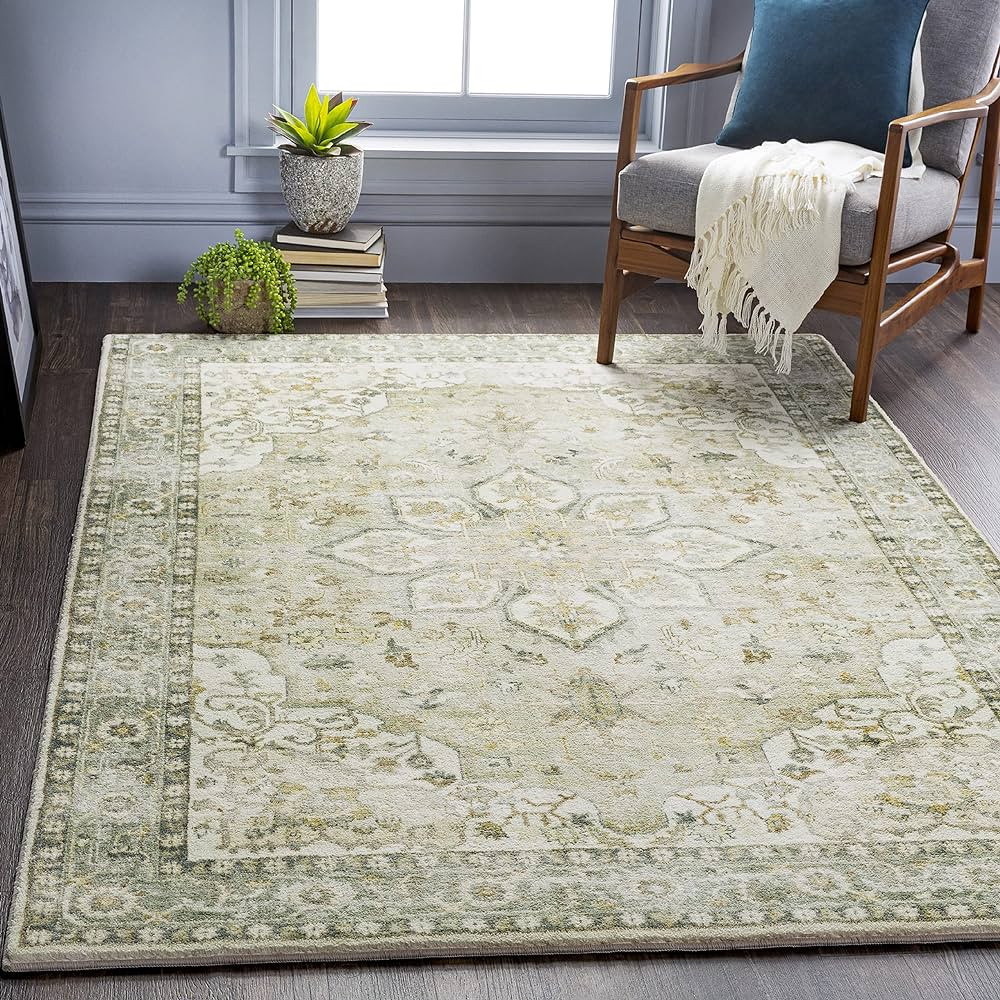 Mark&Day Area Rugs, 8x10 Heiereind Traditional Cream Area Rug, Cream Green Grey Carpet for Living... | Amazon (US)