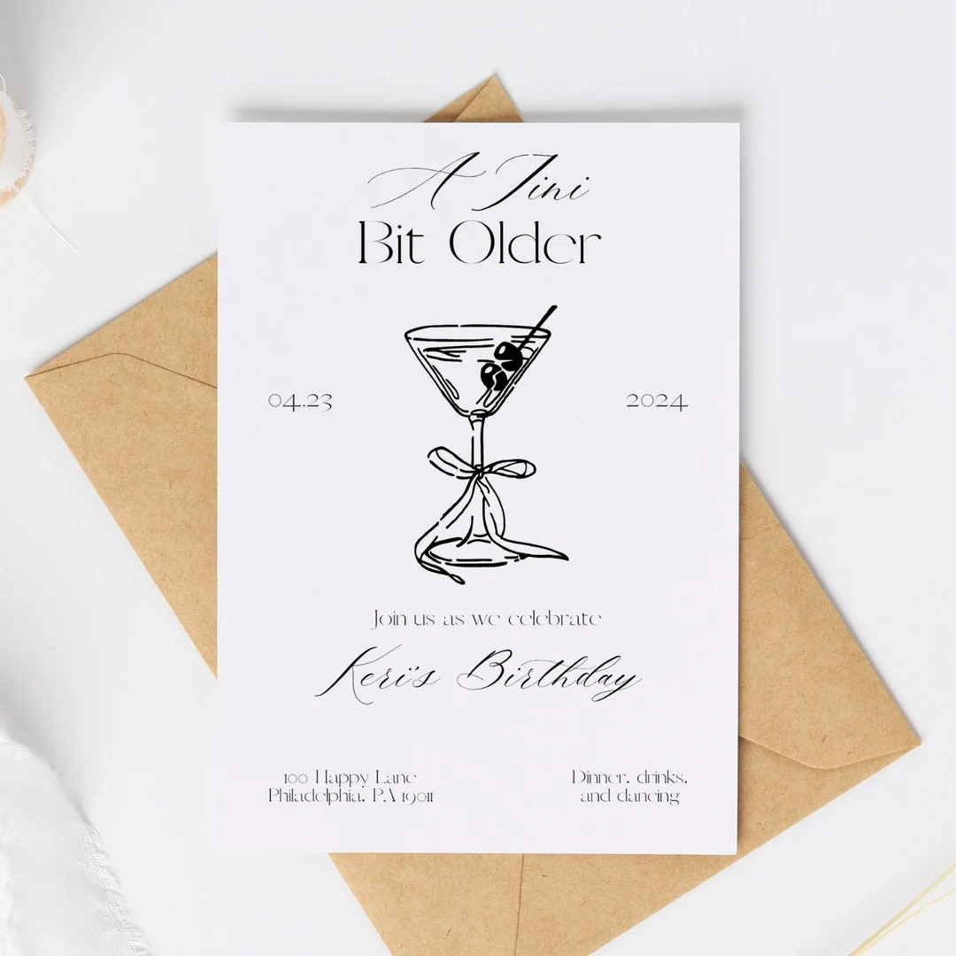 Martini Theme Birthday Invite Digital Download Editable Template 'A Tini Bit Older' Chic and Mini... | Etsy (US)