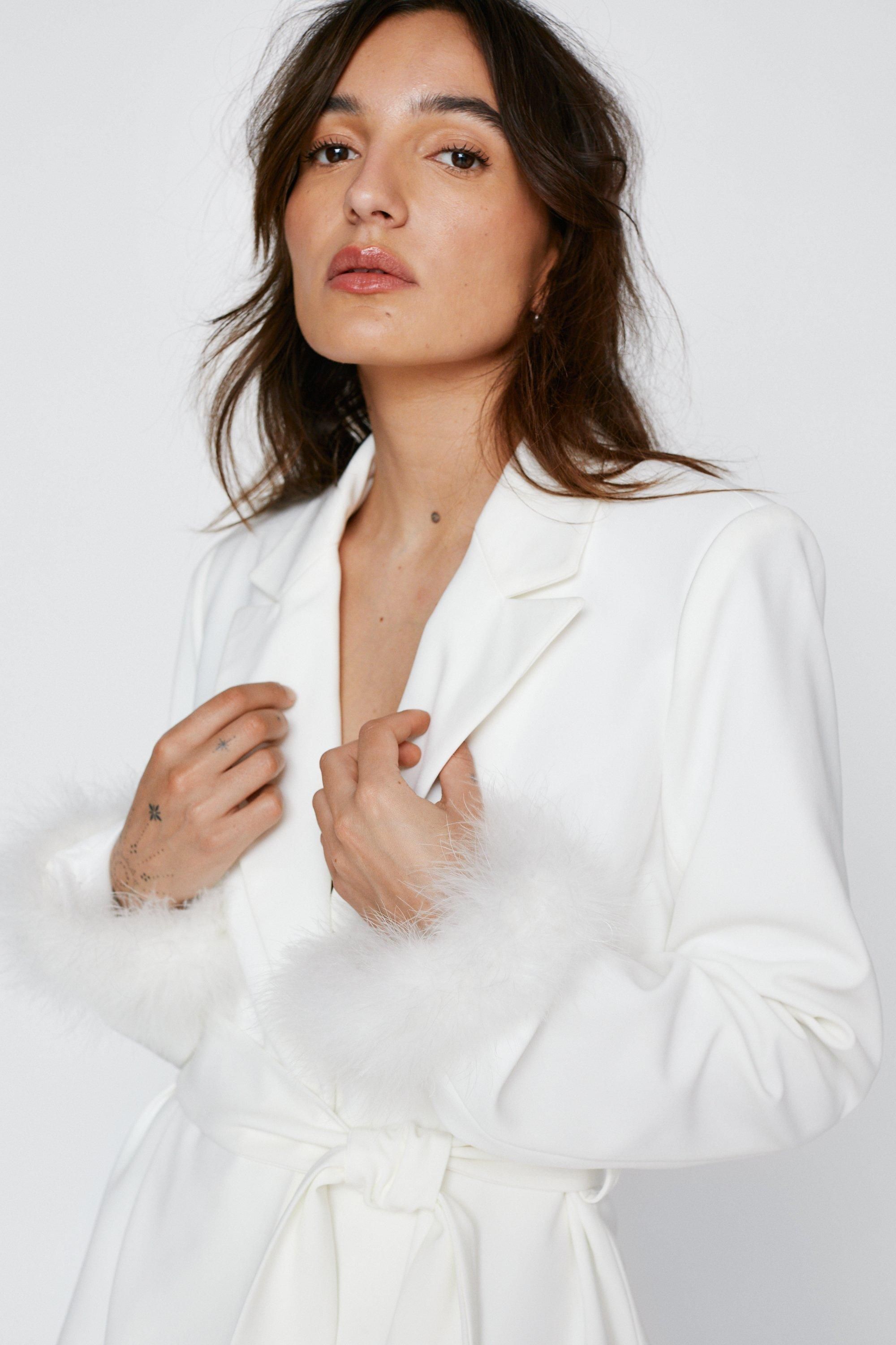 Petite Belted Blazer With Feather Cuffs | NastyGal (UK, IE)