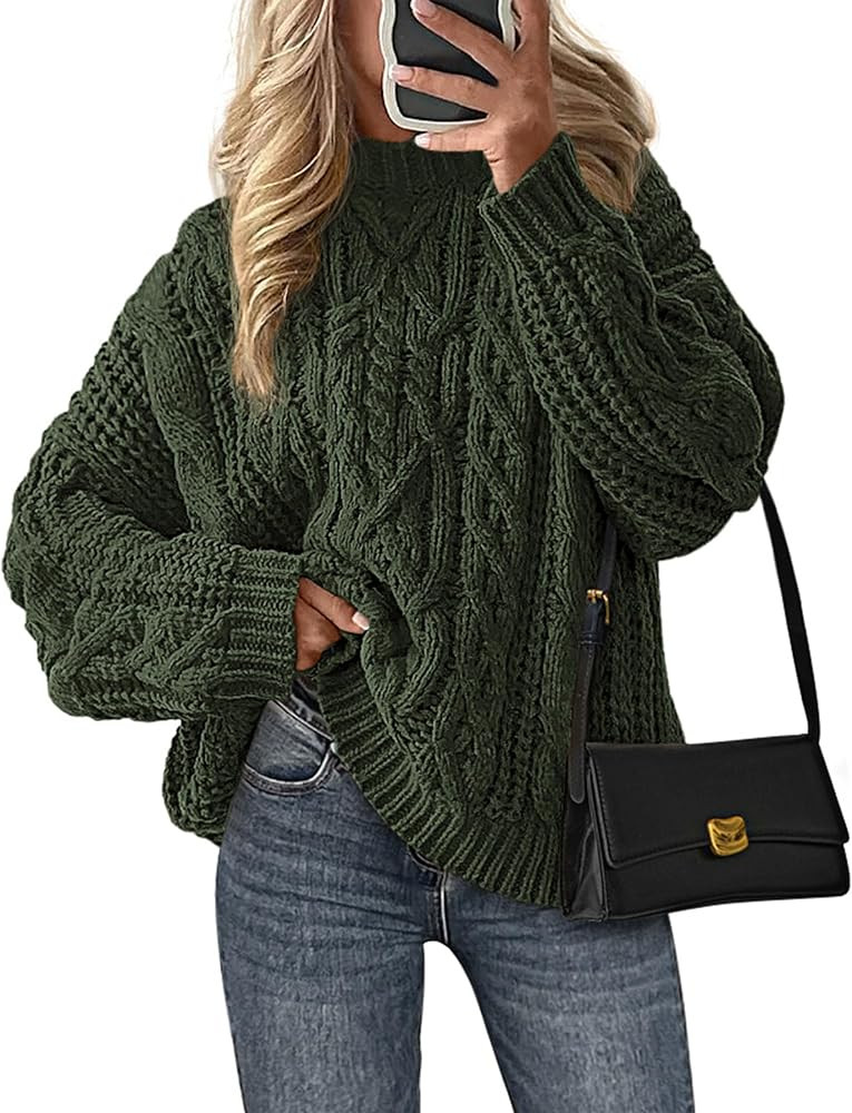 PRETTYGARDEN Women's Oversized Fall Sweaters 2026 Casual Long Sleeve Crewneck Chunky Cable Knit P... | Amazon (US)