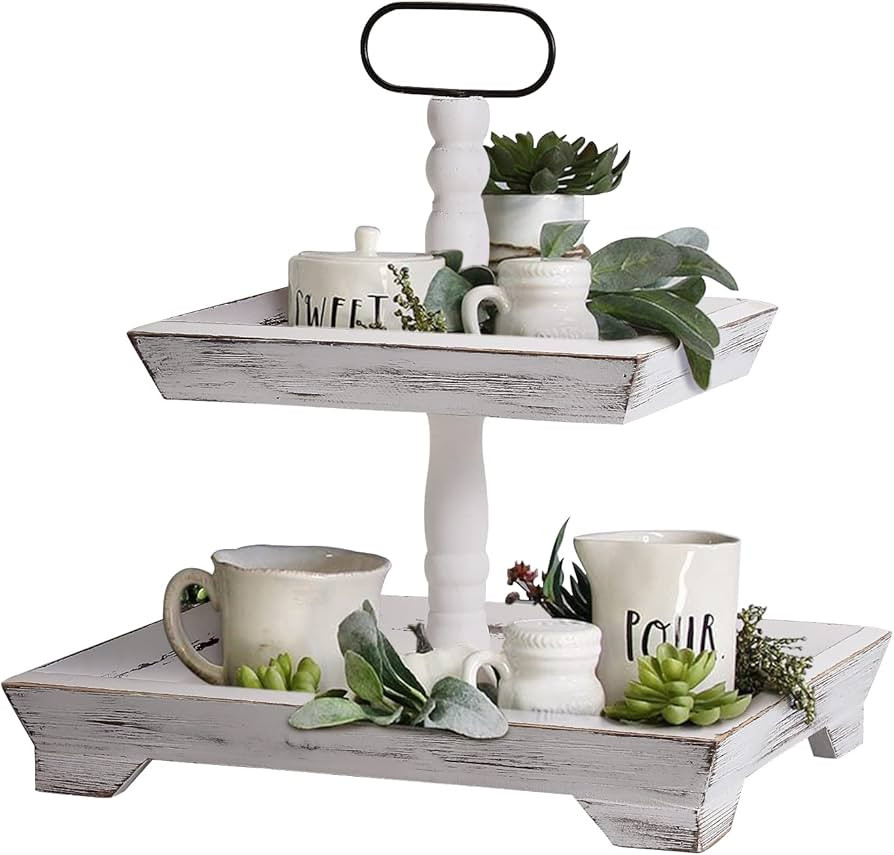 HAPOO Tiered Tray Stand Farmhouse Tiered Tray for Decors Wood Two Tiered Tray (Decors Not Include... | Amazon (US)