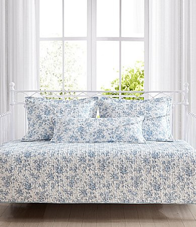 Laura Ashley Blue Floral Walled Garden Daybed Quilt Sham Set - Blue | Dillard's