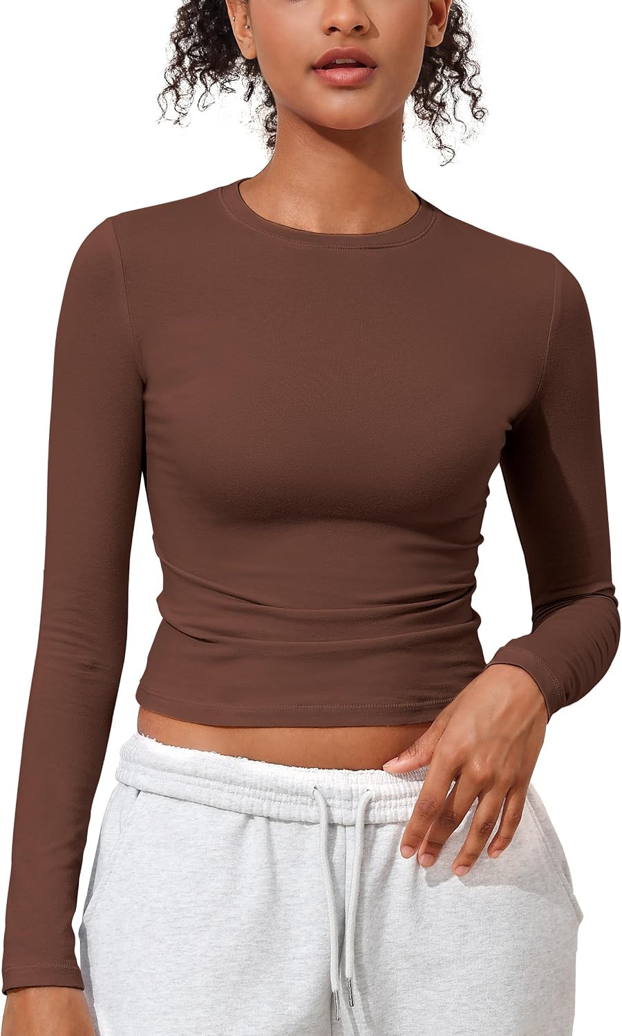 kayamiya Womens Cotton Long Sleeve Shirts Basic Fitted Trendy Y2k Crop Tops | Amazon (US)