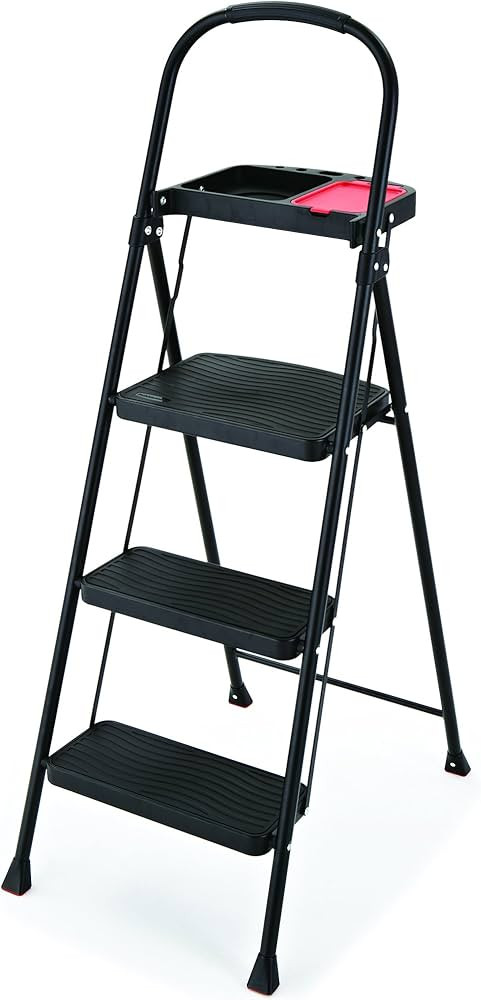 Rubbermaid RMS-3T 3-Step Steel Step Stool with Project Tray, 225-pound Capacity,Black | Amazon (US)