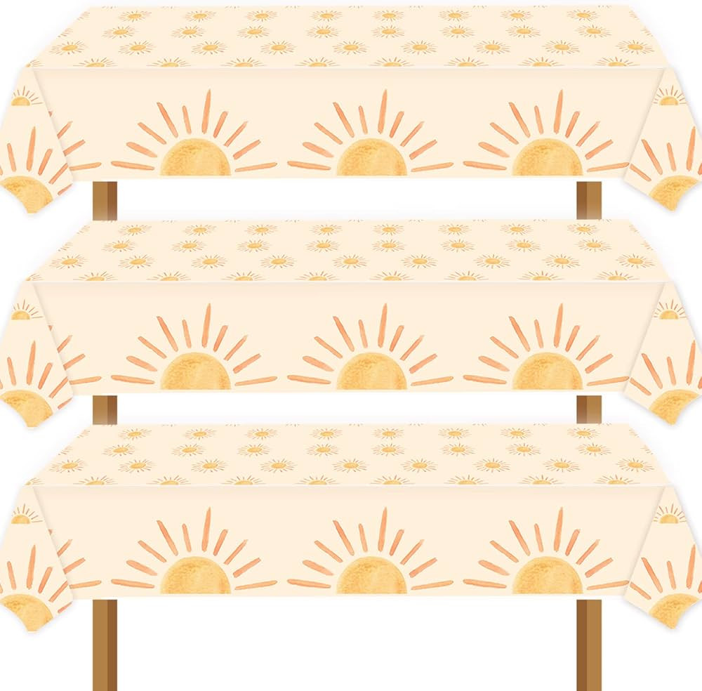 BIGKEOKI 3pcs Boho Themed Sunshine Birthday Party Tablecloths Boho Party Decorations First Trip I... | Amazon (US)