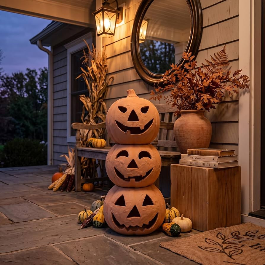 Gerrii 3 Pcs 16'' Stacked Terracotta Pumpkin Decorations | Amazon (US)