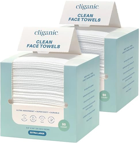 Cliganic Clean Face Towels XL, Multi-Pack (100 Count), Disposable, Ultra-Absorbent, Hypoallergenic & Soft - Makeup Remover Dry Wipes, Pamper Your Face, Hygienic Towelettes, for All Skin Types | Amazon (US)