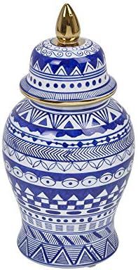 Sagebrook Home VC10467-01 Ceramic Temple Jar W/ Gold Accent, Blue/White Ceramic, 7.5 x 7.5 x 14.5... | Amazon (US)