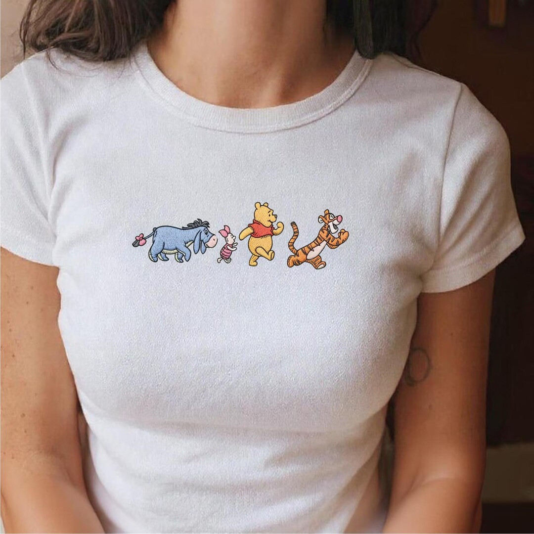 Winnie the Pooh Embroidered Baby Tee, Pooh Friends Fitted Cropped Shirt, Disneyland Trip Top | Etsy (US)