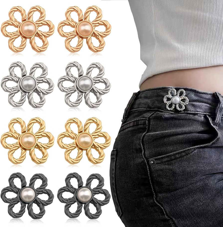8 Sets Flower Jeans Button Pant Waist Tightener, Adjustable Waist Buckle Sets No Sew and No Tools... | Amazon (US)