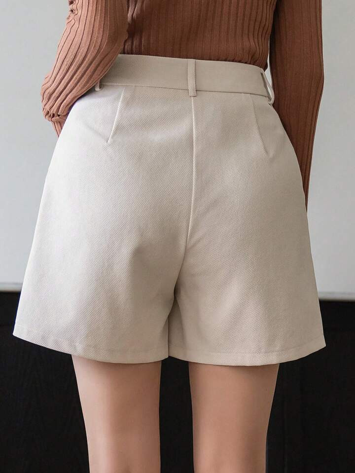 DAZY Women's Solid Color High Waist Straight Shorts With Slanted Pockets And Pleats Summer | SHEIN