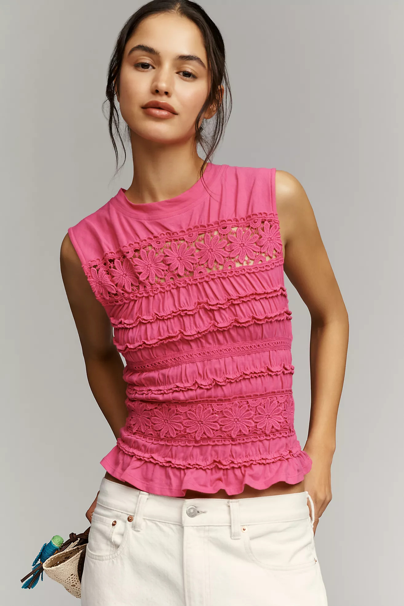 By Anthropologie Smocked Lace Ruffle Tank | Anthropologie (US)