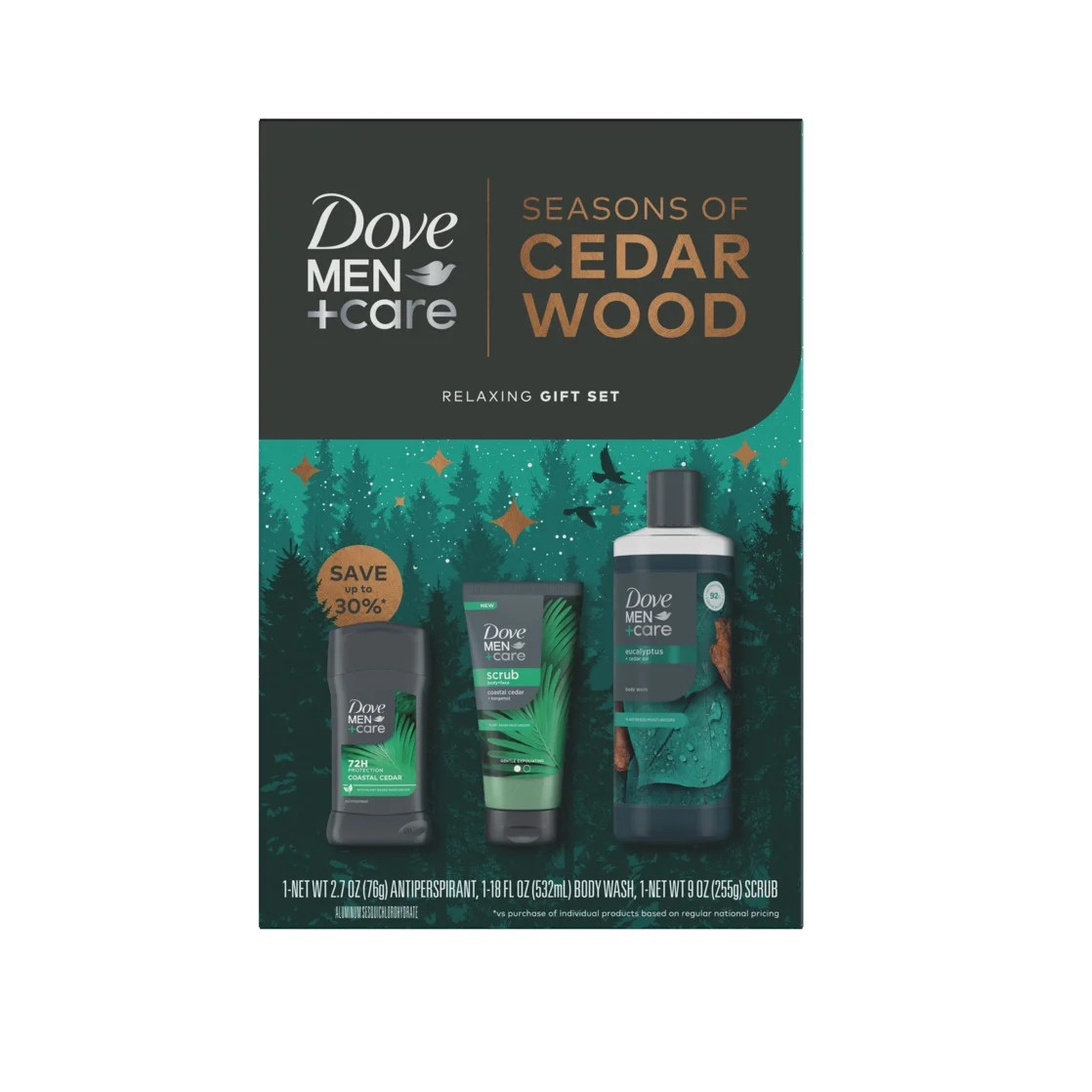 Dove Men+Care Holiday Gift Set Antirperspirant Deodorant, Body Wash & Body Scrub, Seasons of Ceda... | Walmart (US)