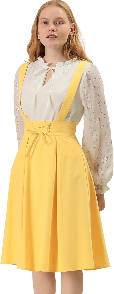 Allegra K Women's Suspender Braces Skirts Elastic Waist Overall Dress | Amazon (US)