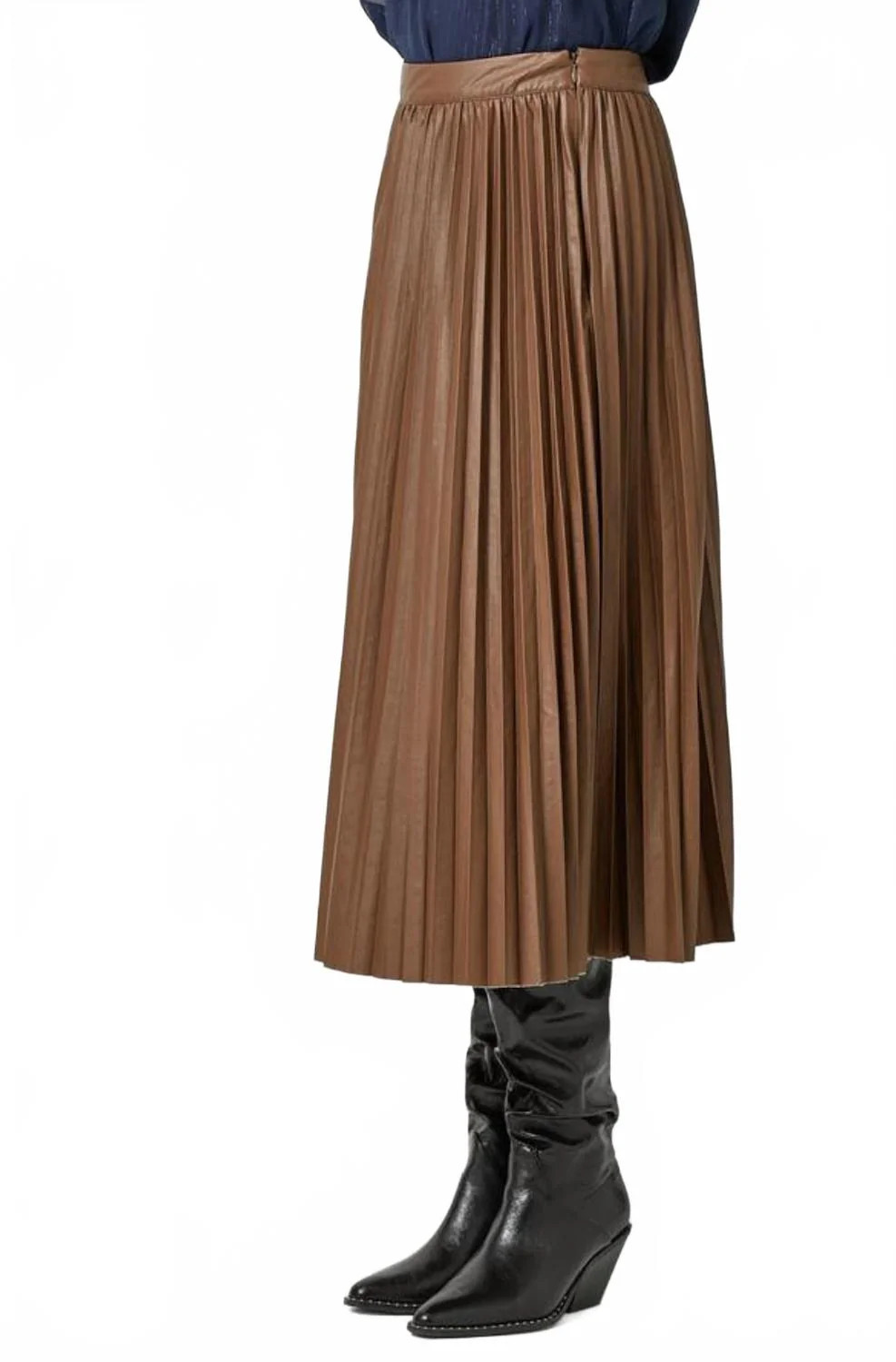 Pleated Midi Skirt In Brown | Shop Simon