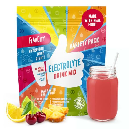 FlavCity Electrolytes Powder Packets - 28 Hydration Packets, Variety Pack - No Added Sugar - Hydration Powder with Real Fruit & Unrefined Sea Salt - Keto & Gluten-Free (28 Stick Packs) | Amazon (US)