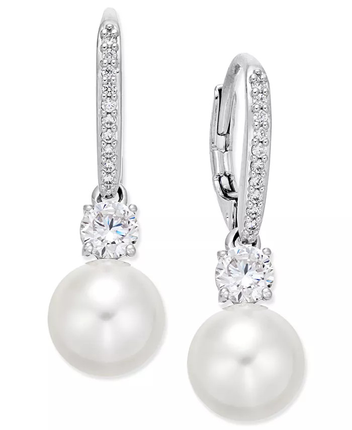 Silver-Tone Crystal Imitation Pearl Drop Earrings, Created for Macy's | Macy's