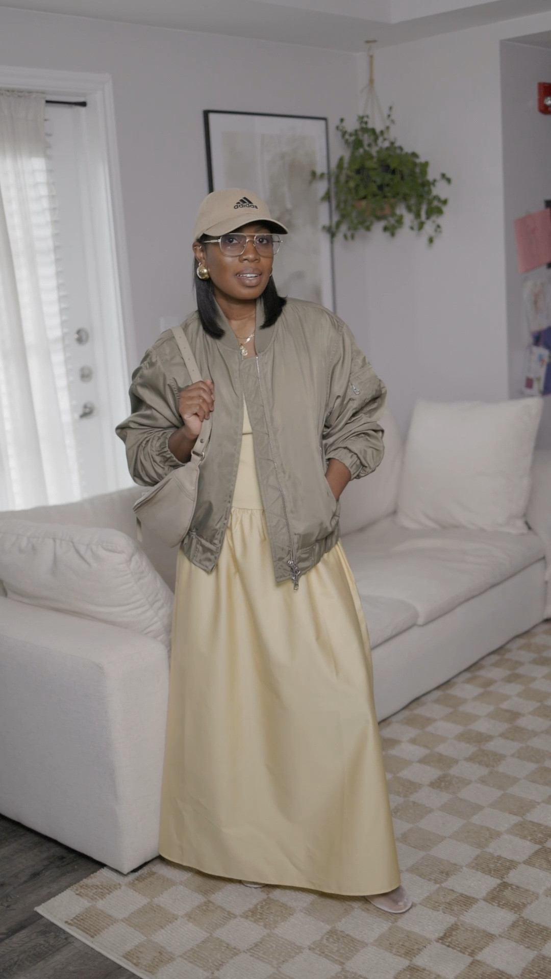 Bomber jacket with yellow maxi dress and mesh ballet flats 

#LTKVideo #LTKFindsUnder100 #LTKStyleTip