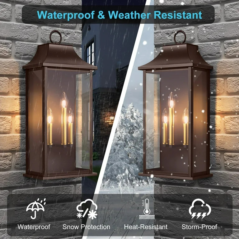 Maxax 25-Inch Bronze Outdoor Wall Lantern, 3-Light Dusk to Dawn Outdoor Wall Sconce for Porch, Pa... | Walmart (US)