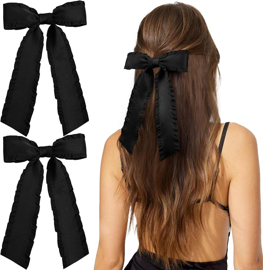 VOBOBE 2PCS Hair Bows for Women Girls, Black Tassel Hair Ribbon Bowknot Hair Clips Barrettes Hair... | Amazon (US)