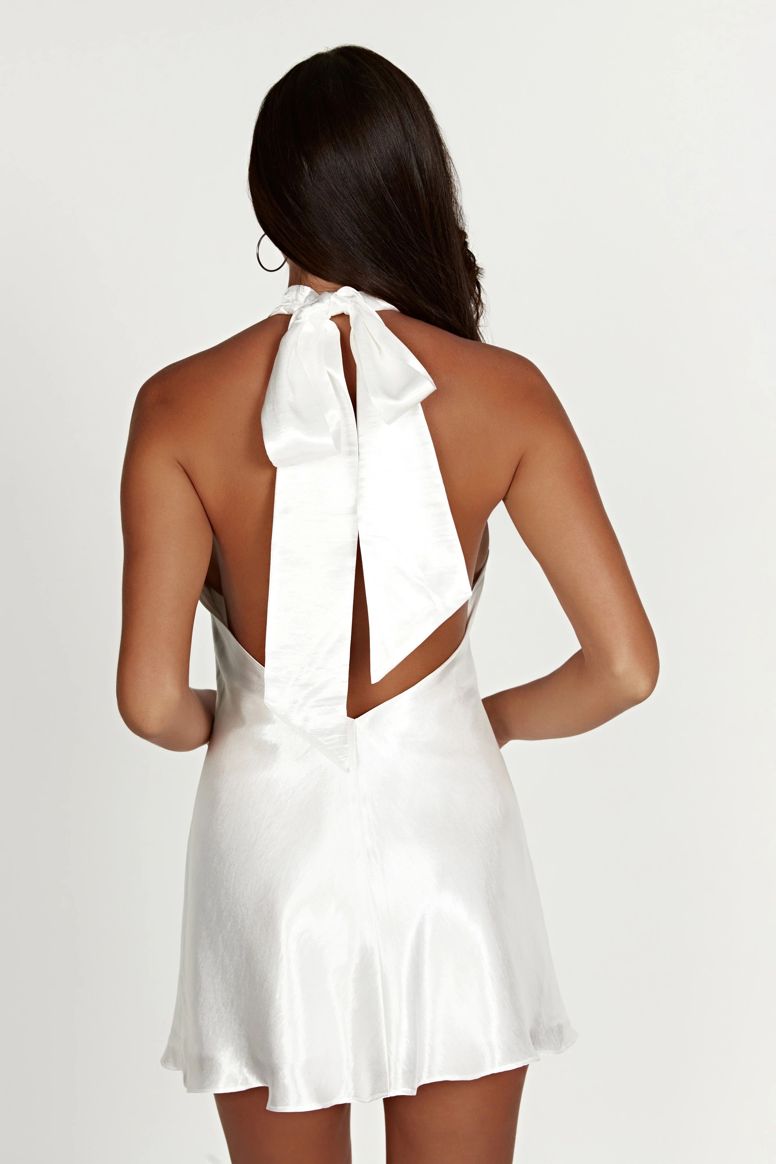 Cartia Bow Halter Micro Mini Dress - White | MESHKI US