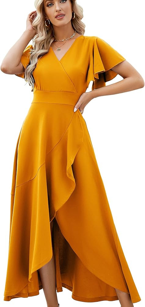 Long Black Formal Dresses for Women Gowns Evening Party Cocktail Dress,Split Elegant V Neck Wrap ... | Amazon (US)