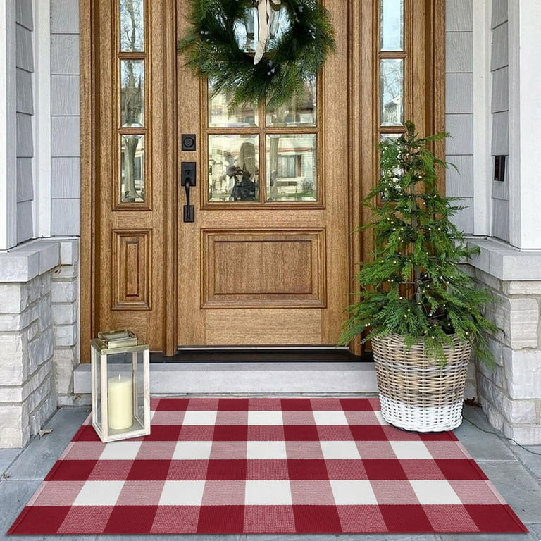 iOhouze Outdoor Rugs 2.3x3.6 White and Red Checked Rug Christmas Door Mats Washable Layered Front... | Walmart (US)