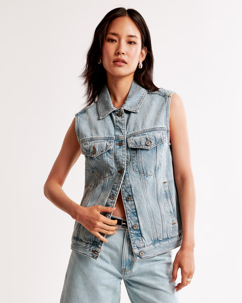 Women's Denim Trucker Vest | Women's Clearance | Abercrombie.com | Abercrombie & Fitch (US)