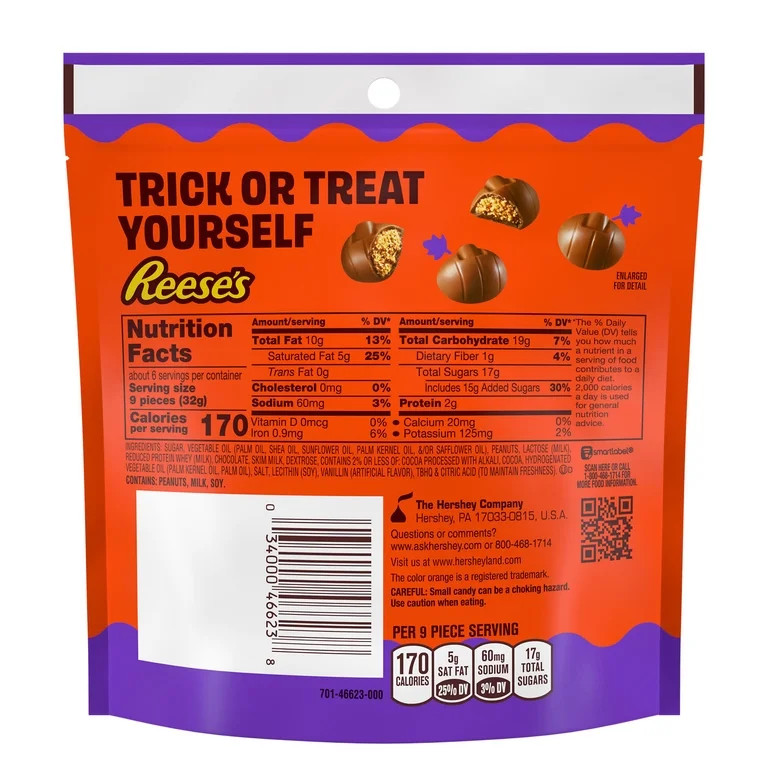 Reese's Unwrapped Chocolate Peanut Butter Creme Mini Pumpkins, Halloween Candy Bag, 7 oz | Walmart (US)