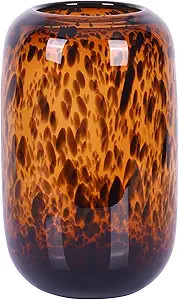 Amber Brown Glass Vase – Round Art Glass Vase with Tortoise Shell Pattern, Hand Blown Wide Mout... | Amazon (US)