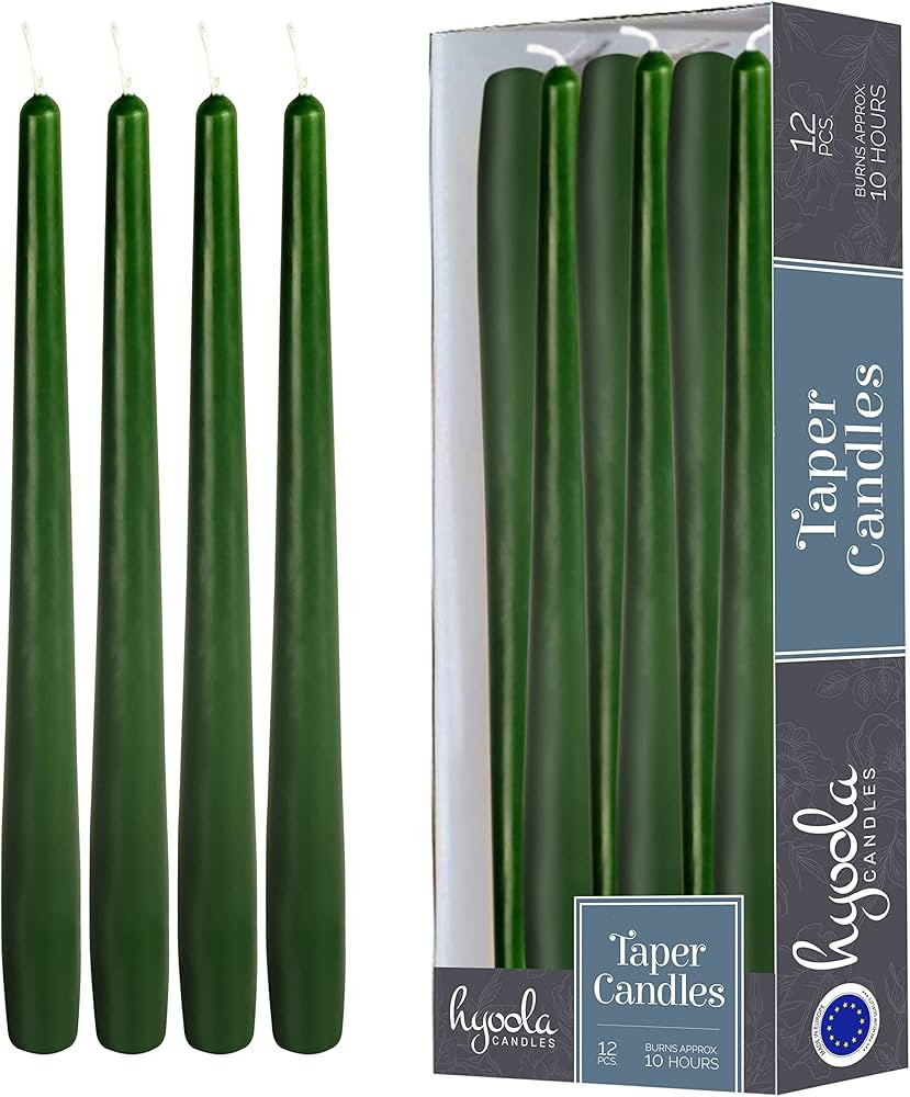 Hyoola 12 Pack Tall Taper Candles - 12 Inch Hunter Green Dripless, Unscented Dinner Candle - Para... | Amazon (US)
