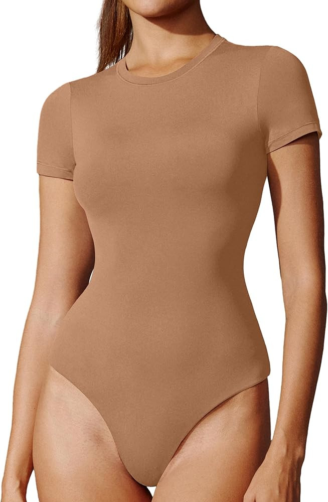 IUGA Bodysuits for Women Tummy Control Crew Neck Short Sleeve Body suits Basic Bodysuit T shirt T... | Amazon (US)