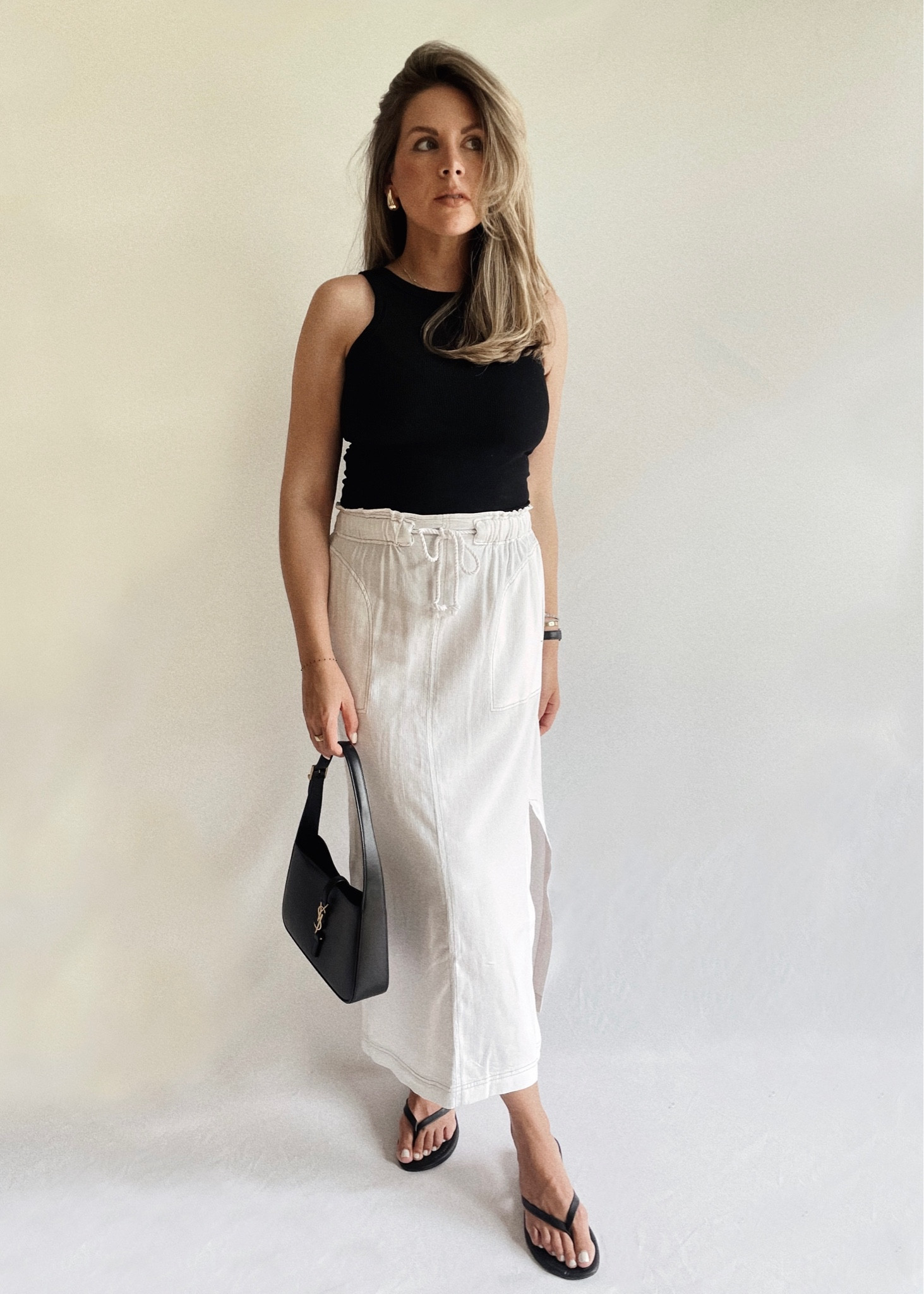 White maxi skirt summer outfit 