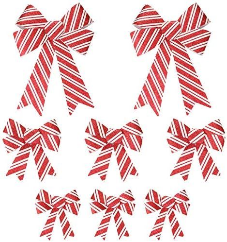 Gift Boutique 8 Piece Christmas Wreath Bows Red and White Glitter Candy Cane Assorted Size Holida... | Amazon (US)