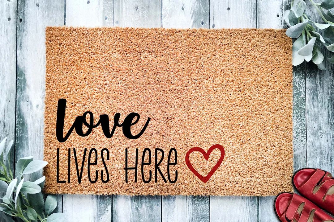 Love Lives Here Heart Doormat Valentine's Housewarming Gift Custom Doormat Closing Gift Welcome D... | Etsy (US)