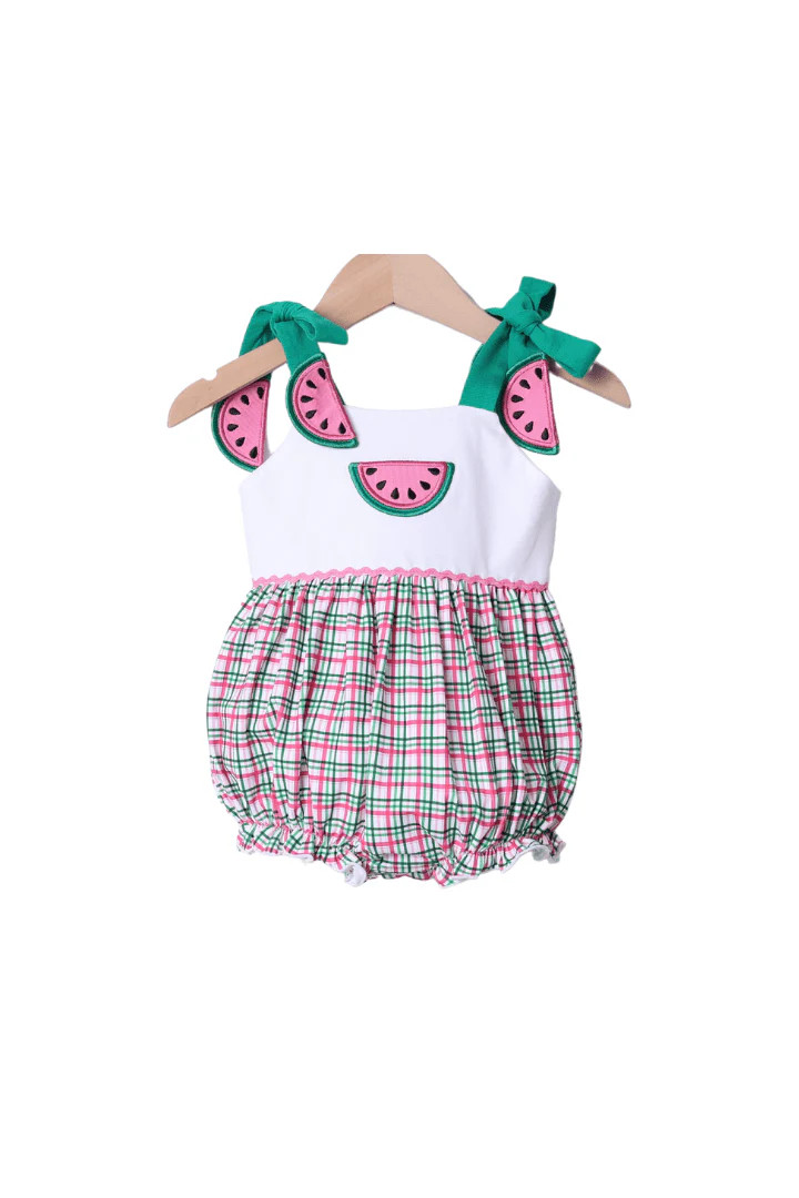 Pink and Green Watermelon Plaid Bubble | The Smocked Flamingo