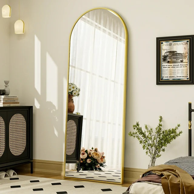 BEAUTYPEAK 64"x 21" Full Length Mirror Arched Standing Floor Mirror Full Body Mirror, Gold | Walmart (US)