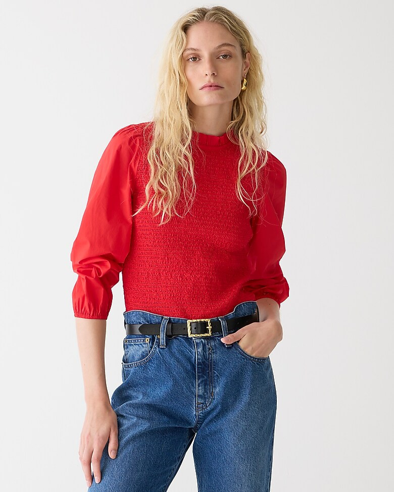 Long-sleeve ruffleneck smocked top | J. Crew US