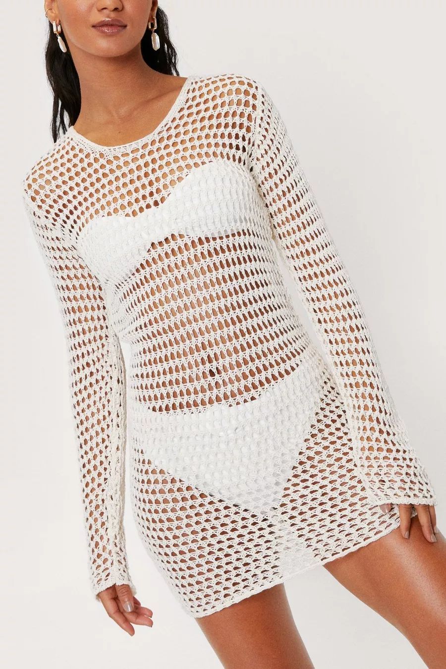 Crochet Low Back Mini Beach Cover Up Dress | Nasty Gal US