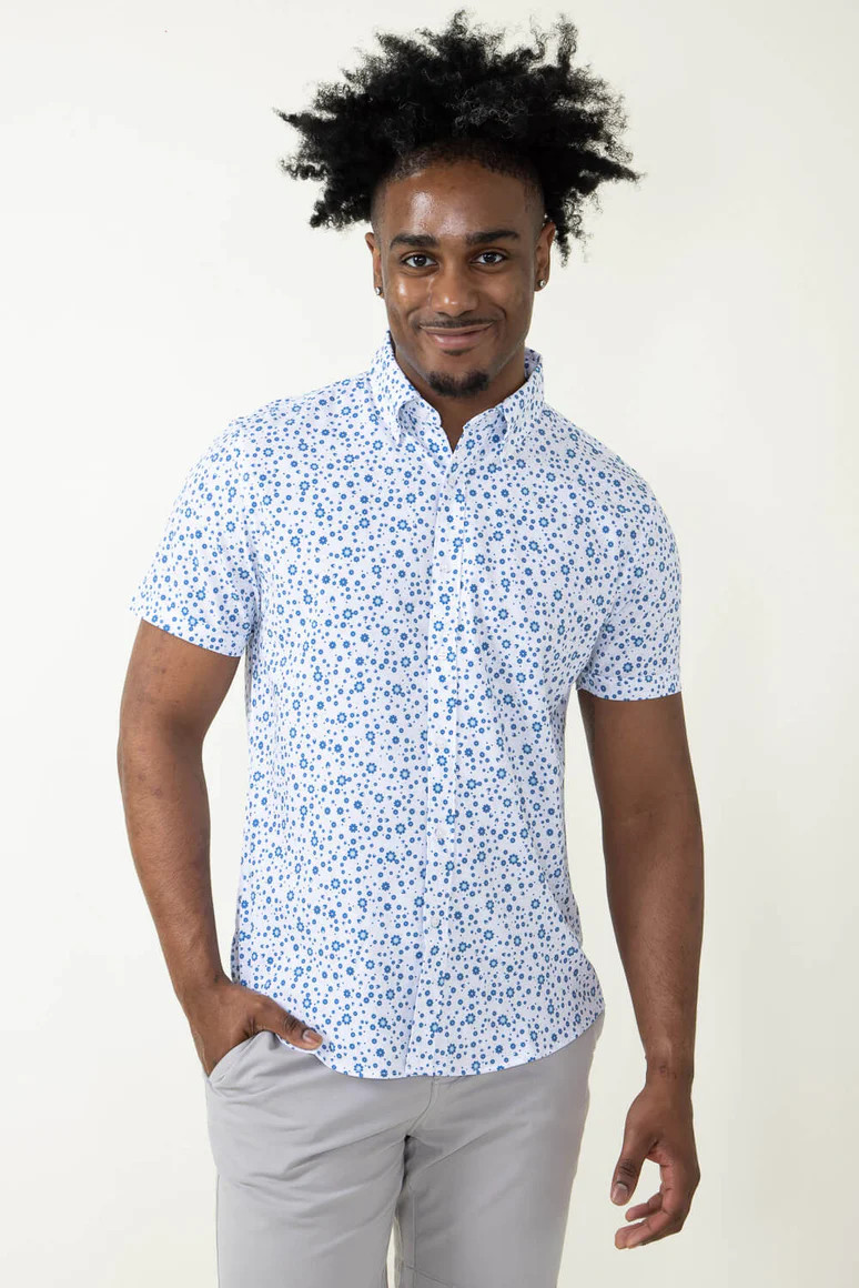 Denim & Flower Dressy Tech Shirt for Men in Blue Floral | Glik's