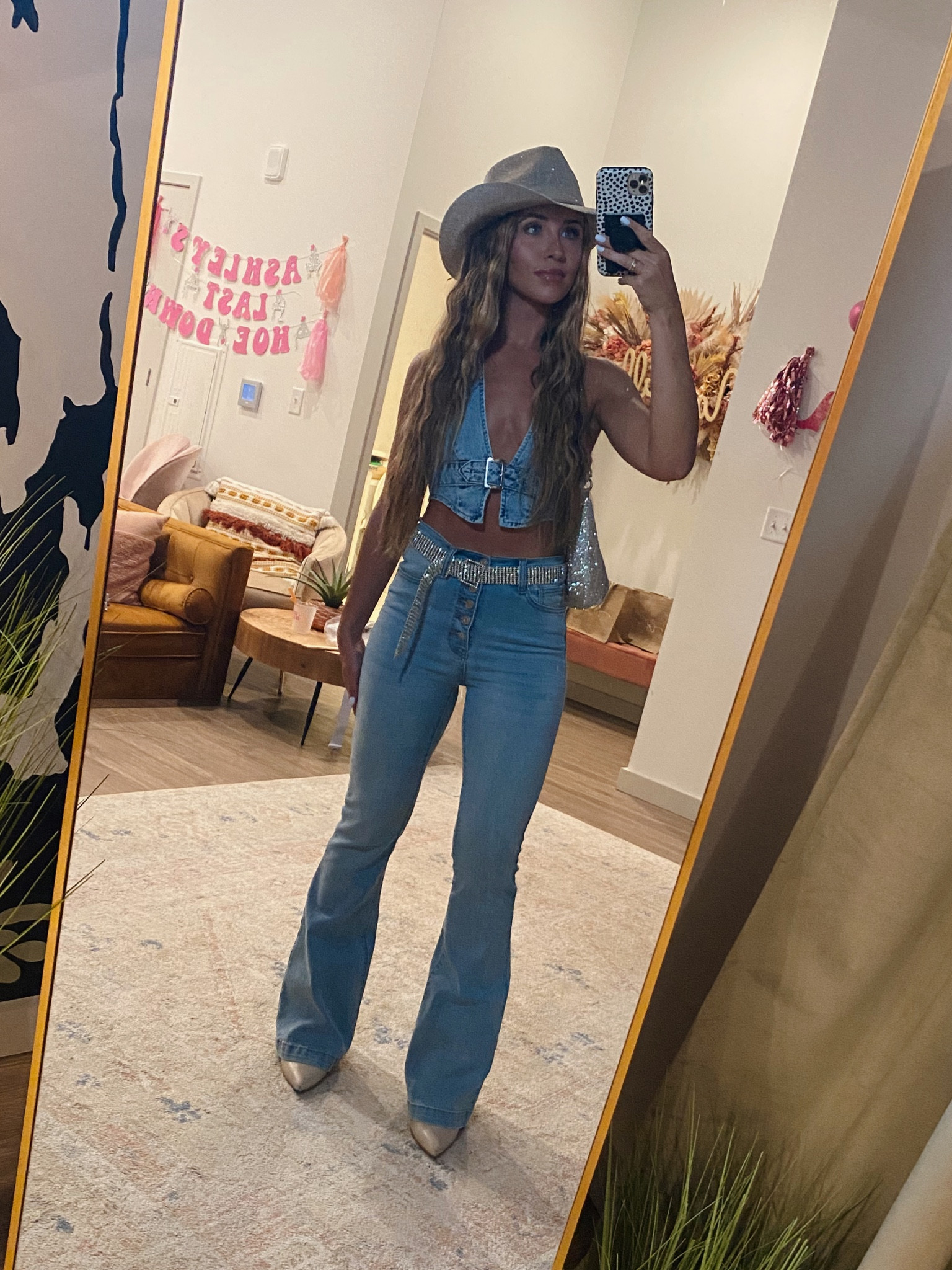 Diamonds and denim Nashville bachelorette outfit 
Top: XS

Country concert outfit, cowgirl outfit, cowboy hat