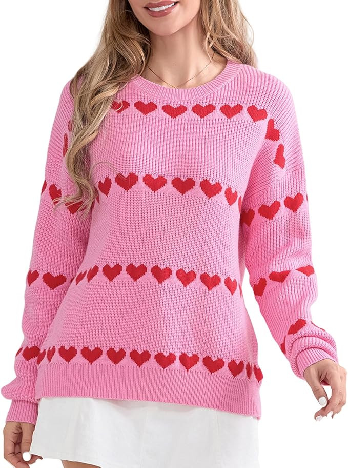 Women's Cute Heart Sweater Crewneck Long Sleeve Oversized Love Sweaters Pullover Tops Valentine's... | Amazon (US)