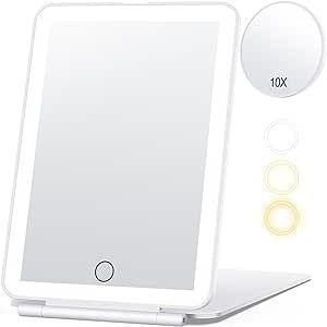 Rechargeable Makeup Mirror for Travel, Vanity Mirror Touch Dimming with 10X Magnifying Mirror, 3 ... | Amazon (US)